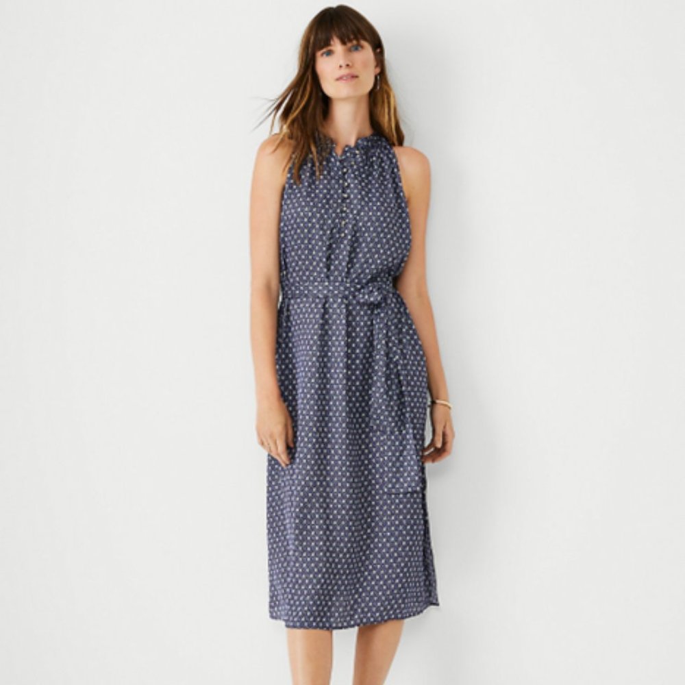 EUC Ann Taylor Petite Paisley Belted Halter Dress